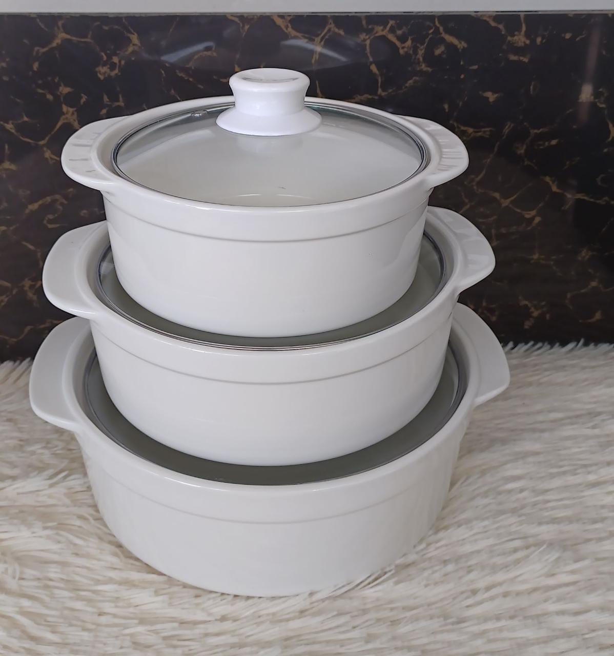 Set of 3 White Soup Pots 1